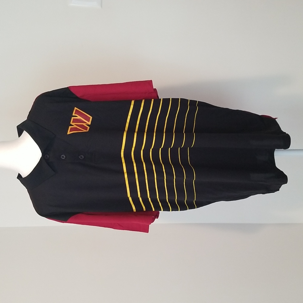 NWOT! Men's Washington Commanders Black, Burgundy and Gold Polo Shirt
